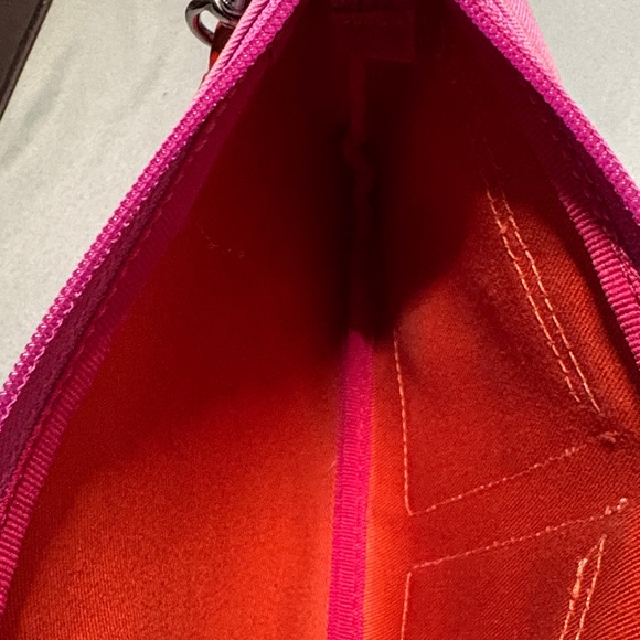 Coach Fab Field Pink Canvas Orange Leather Buckle Pockets Wristlet Vintage GUC - Picture 9 of 10